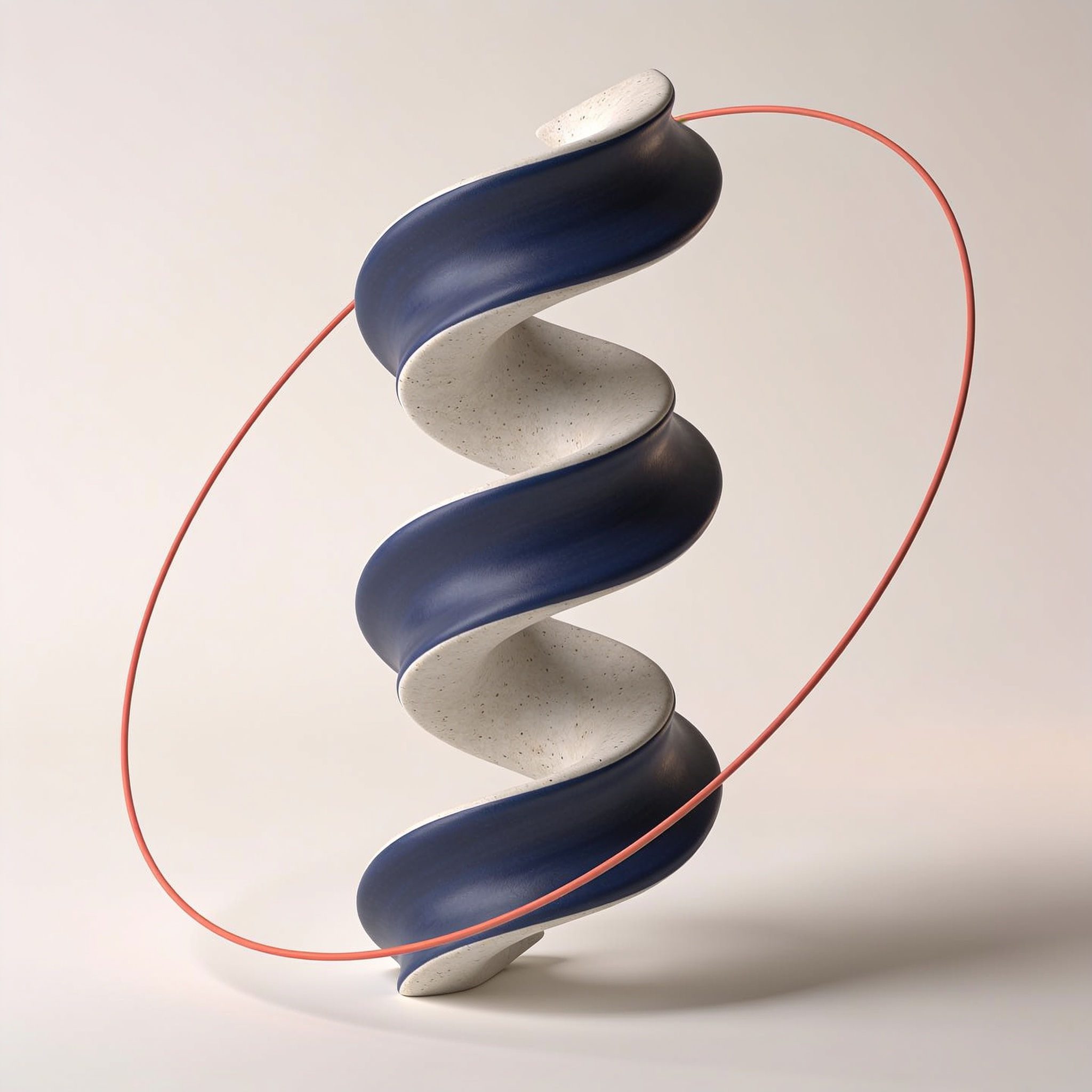 Matte sculptural form with a coral orbit line
